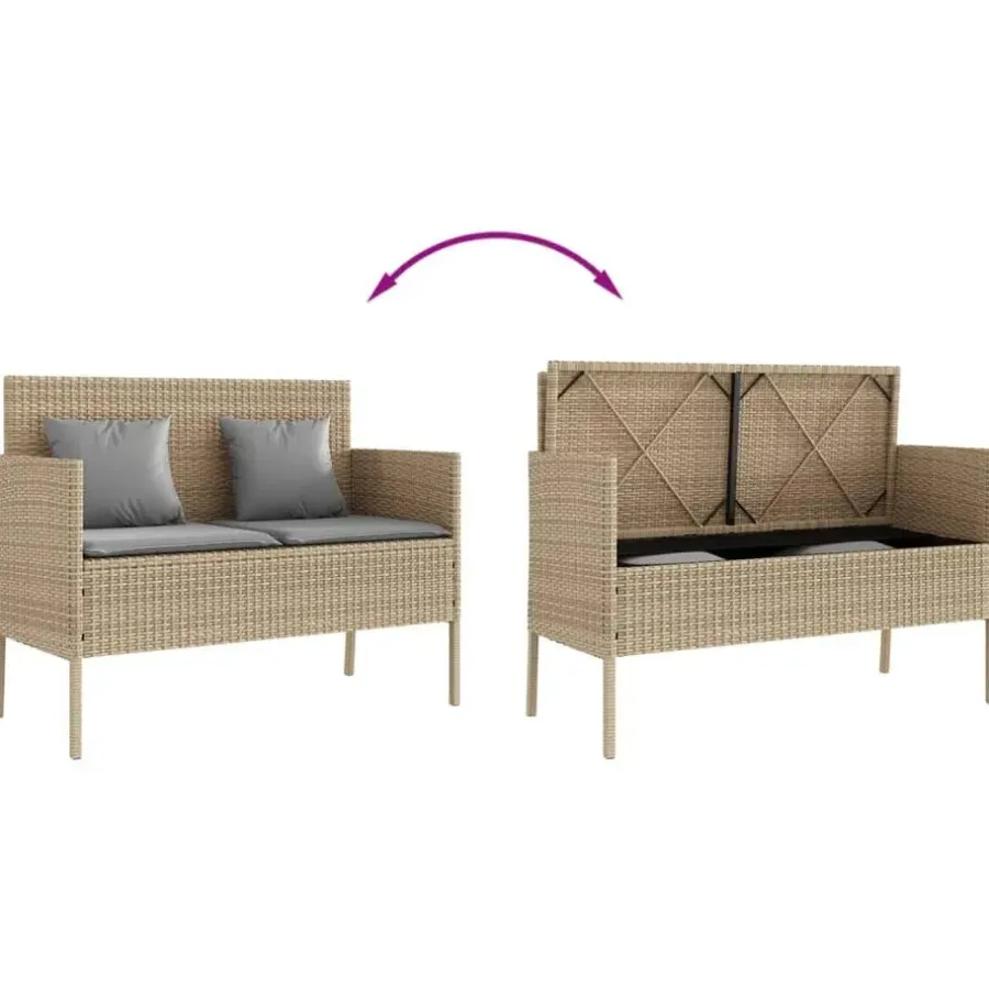 Loungebanken-vidaXL - Tuinbank met grijs kussens - Beige poly rattan - 113x61x87 cm