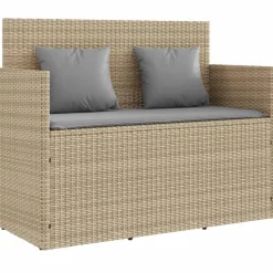 vidaXL - Tuinbank met grijs kussens - Beige poly rattan - 120x50x90.5 cm