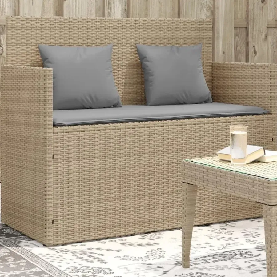 vidaXL - Tuinbank met grijs kussens - Beige poly rattan - 120x50x90.5 cm