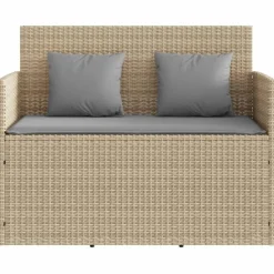 vidaXL - Tuinbank met grijs kussens - Beige poly rattan - 120x50x90.5 cm