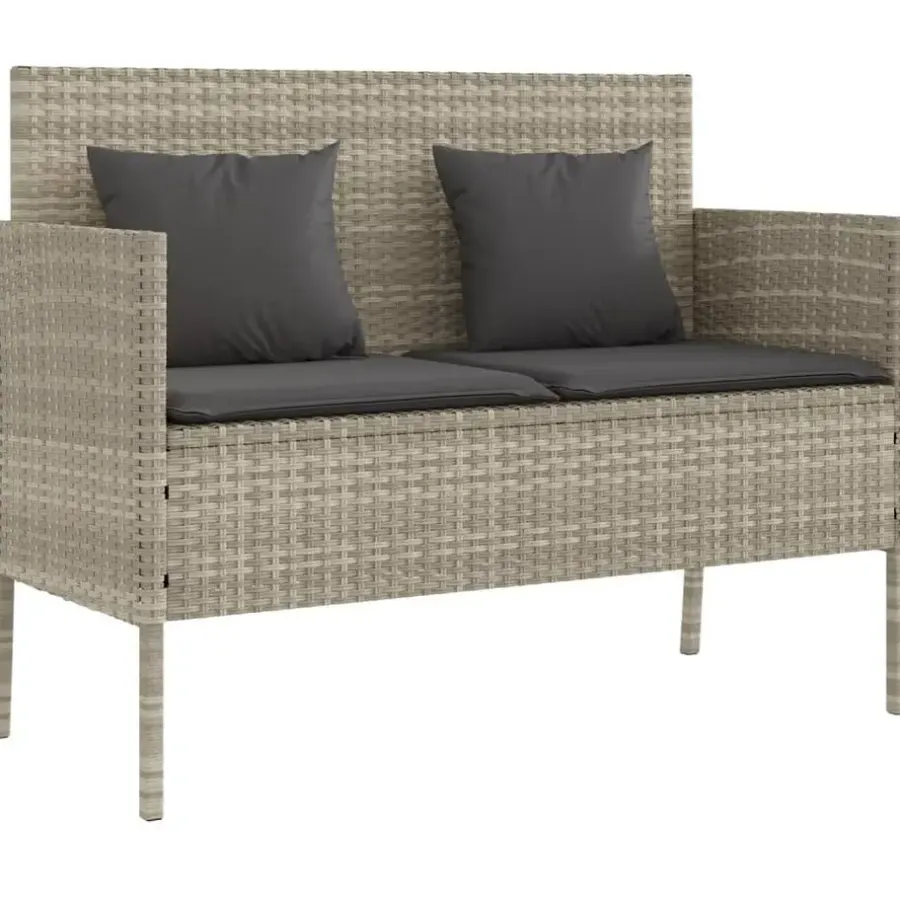 Loungebanken-vidaXL - Tuinbank met kussens - Lichgrijs - Poly rattan - 113x61x87 cm