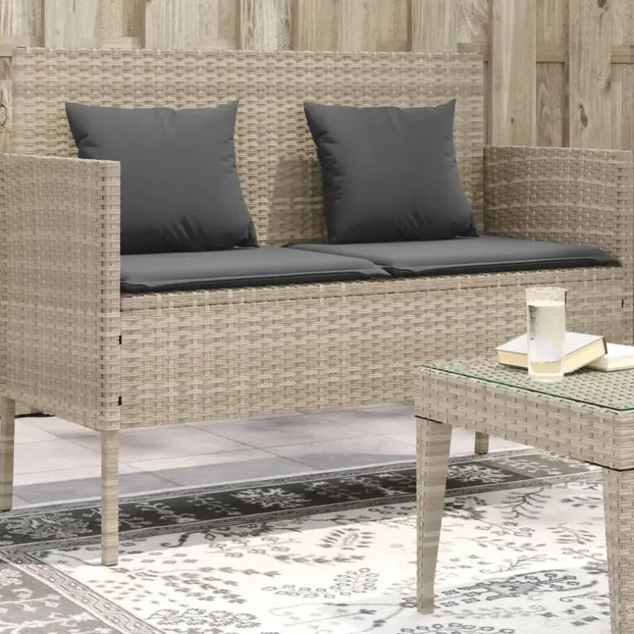 Loungebanken-vidaXL - Tuinbank met kussens - Lichgrijs - Poly rattan - 113x61x87 cm