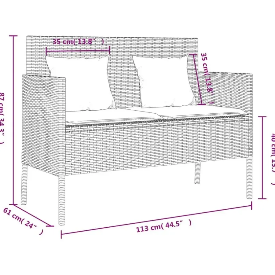 Loungebanken-vidaXL - Tuinbank met kussens - Lichgrijs - Poly rattan - 113x61x87 cm