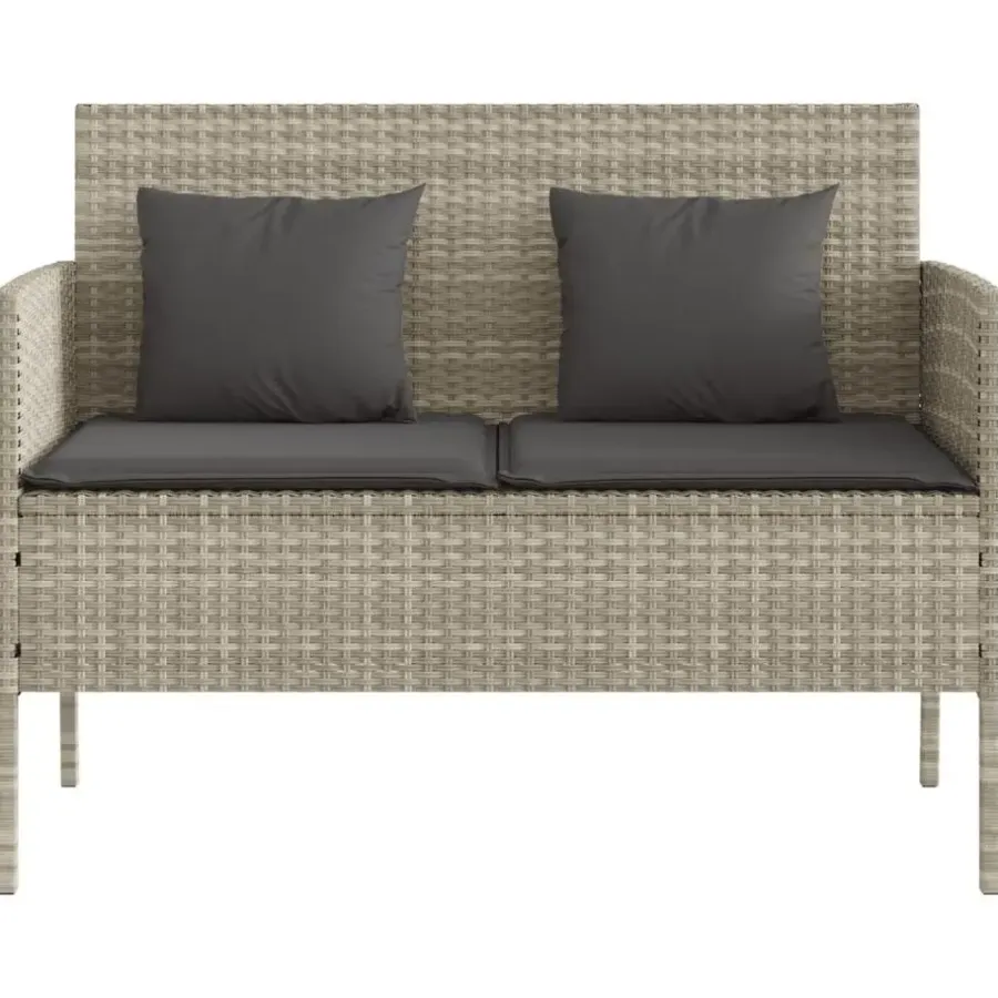 Loungebanken-vidaXL - Tuinbank met kussens - Lichgrijs - Poly rattan - 113x61x87 cm