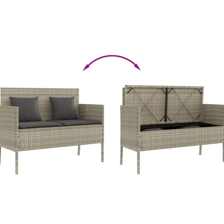 Loungebanken-vidaXL - Tuinbank met kussens - Lichgrijs - Poly rattan - 113x61x87 cm