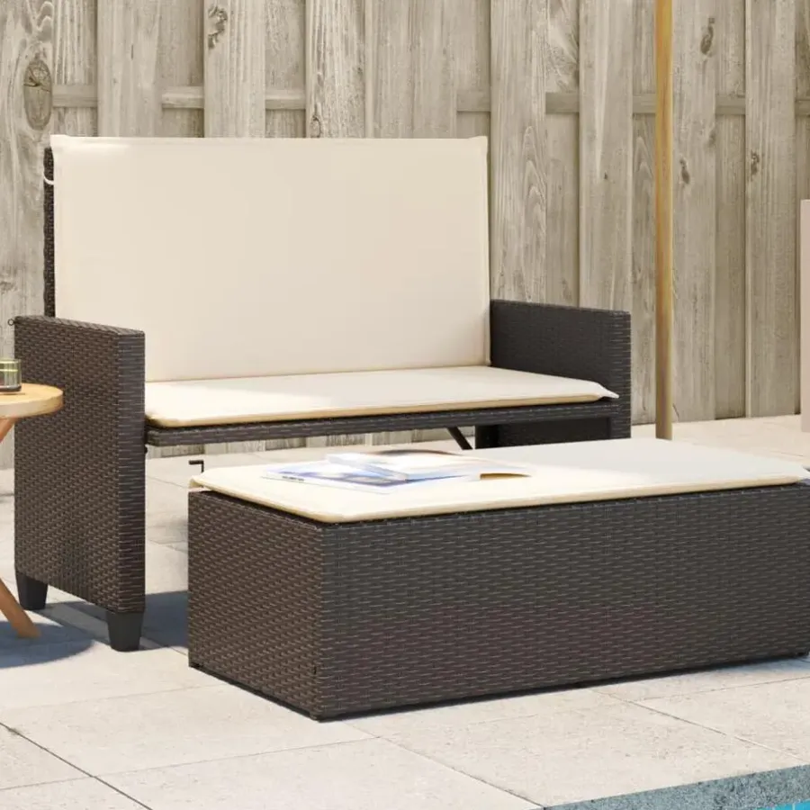 Tuinbanken-vidaXL - Tuinbank met kussens en voetenbank - Bruin - Poly rattan - 122x55x97 cm