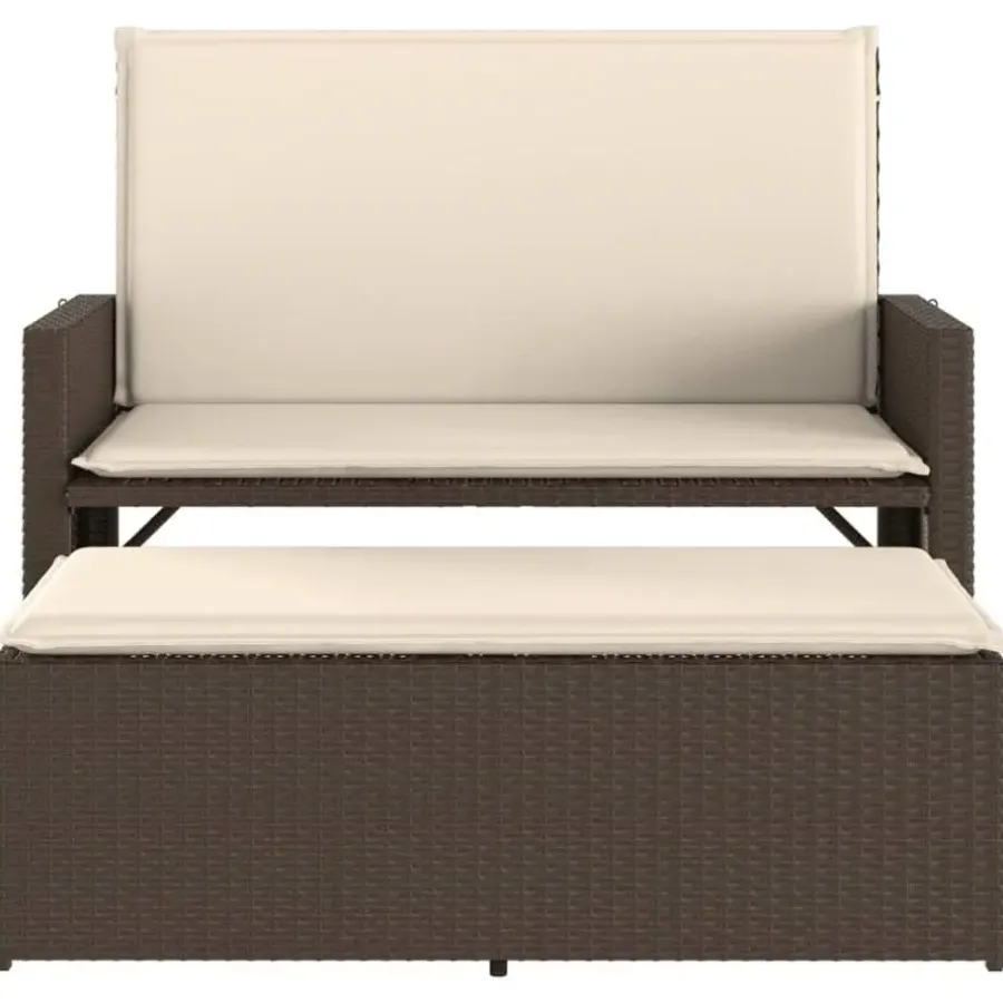 Tuinbanken-vidaXL - Tuinbank met kussens en voetenbank - Bruin - Poly rattan - 122x55x97 cm