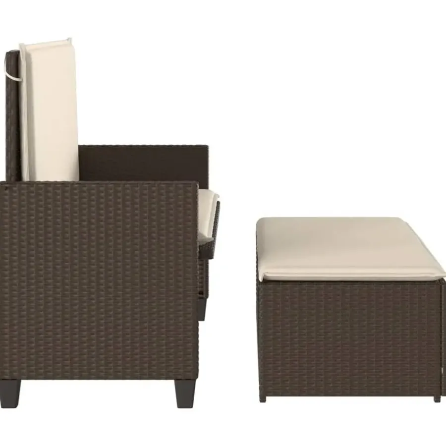 Tuinbanken-vidaXL - Tuinbank met kussens en voetenbank - Bruin - Poly rattan - 122x55x97 cm