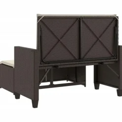 Tuinbanken-vidaXL - Tuinbank met kussens en voetenbank - Bruin - Poly rattan - 122x55x97 cm