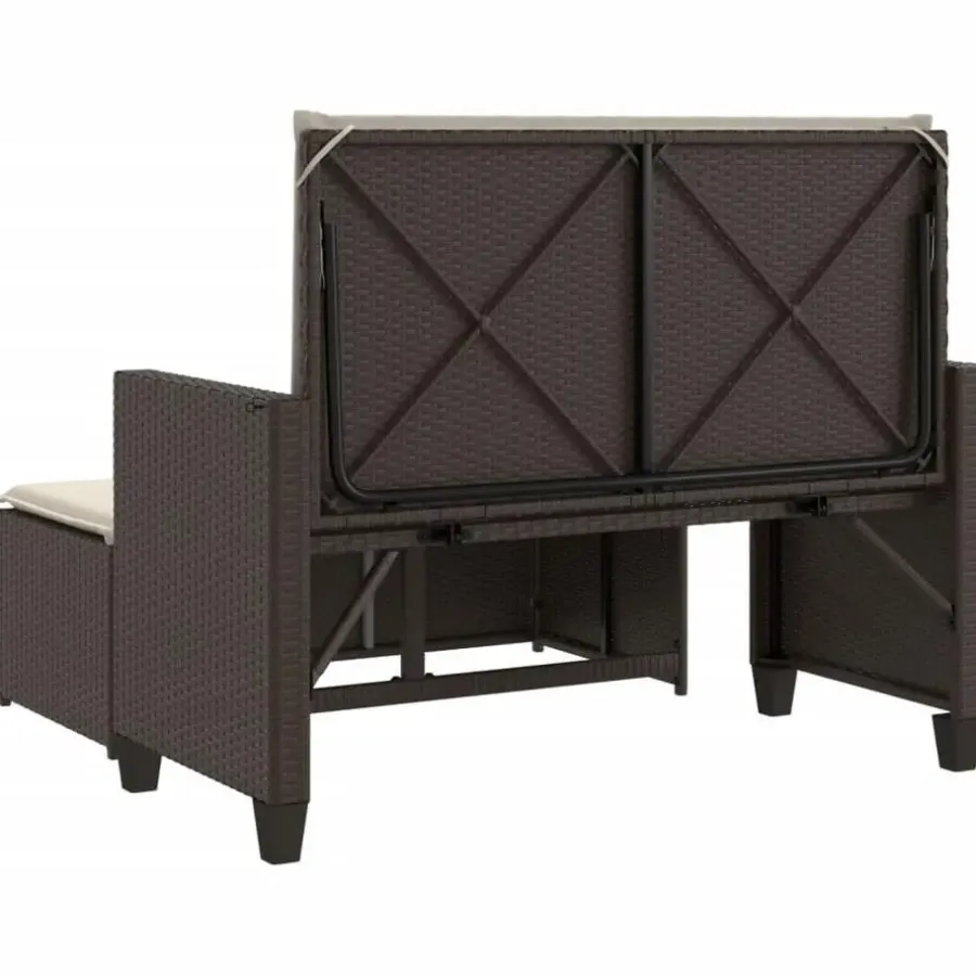 Tuinbanken-vidaXL - Tuinbank met kussens en voetenbank - Bruin - Poly rattan - 122x55x97 cm