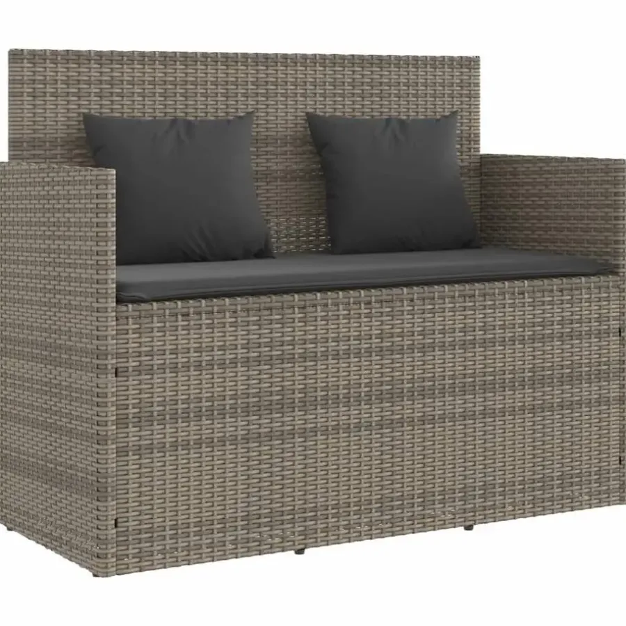 Loungebanken-vidaXL - Tuinbank met kussens - Grijs - Poly rattan - 120x50x90.5 cm