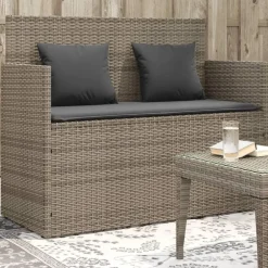 Loungebanken-vidaXL - Tuinbank met kussens - Grijs - Poly rattan - 120x50x90.5 cm