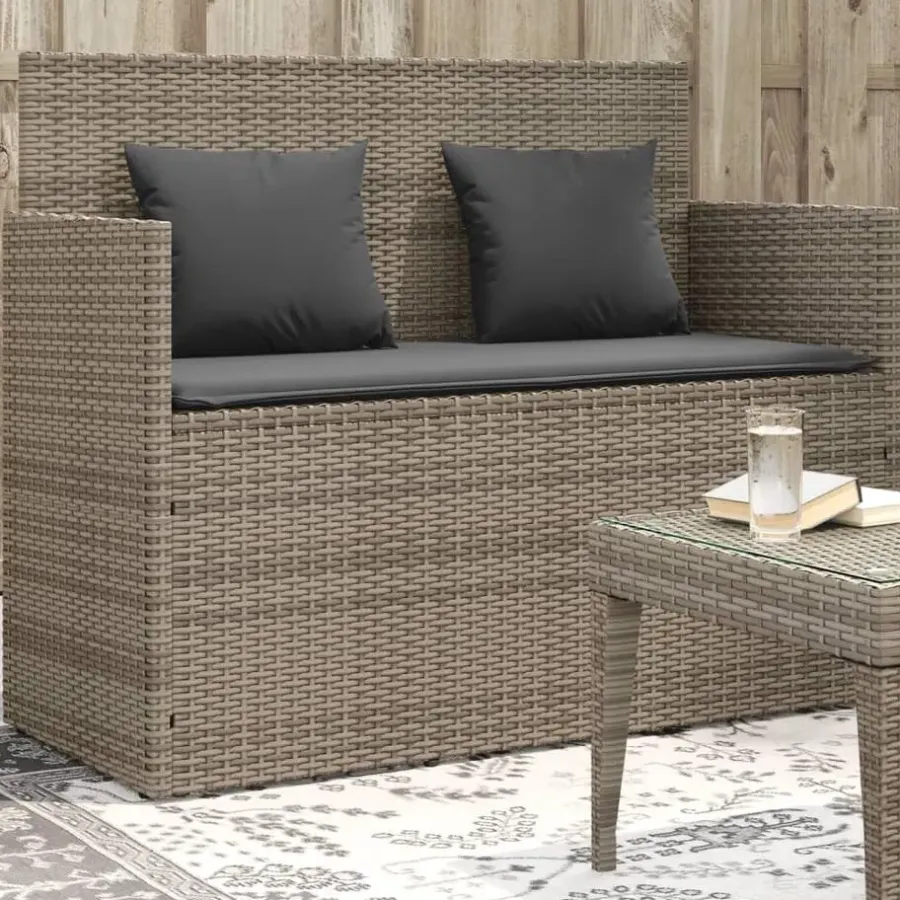 Loungebanken-vidaXL - Tuinbank met kussens - Grijs - Poly rattan - 120x50x90.5 cm