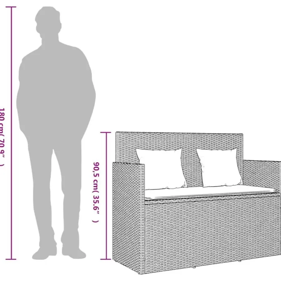 Loungebanken-vidaXL - Tuinbank met kussens - Grijs - Poly rattan - 120x50x90.5 cm