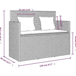 Loungebanken-vidaXL - Tuinbank met kussens - Grijs - Poly rattan - 120x50x90.5 cm