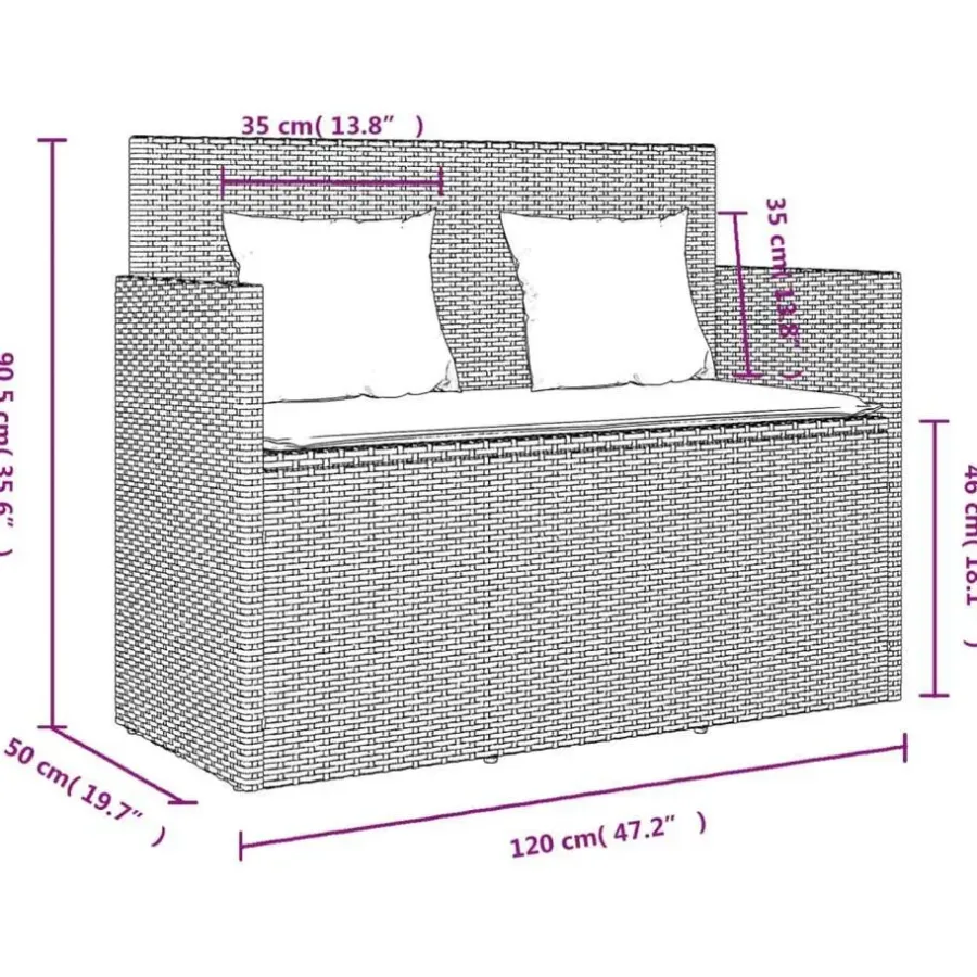 Loungebanken-vidaXL - Tuinbank met kussens - Grijs - Poly rattan - 120x50x90.5 cm
