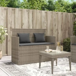 Loungebanken-vidaXL - Tuinbank met kussens - Grijs - Poly rattan - 120x50x90.5 cm