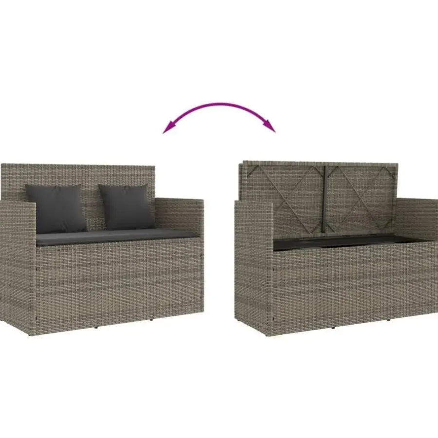 Loungebanken-vidaXL - Tuinbank met kussens - Grijs - Poly rattan - 120x50x90.5 cm