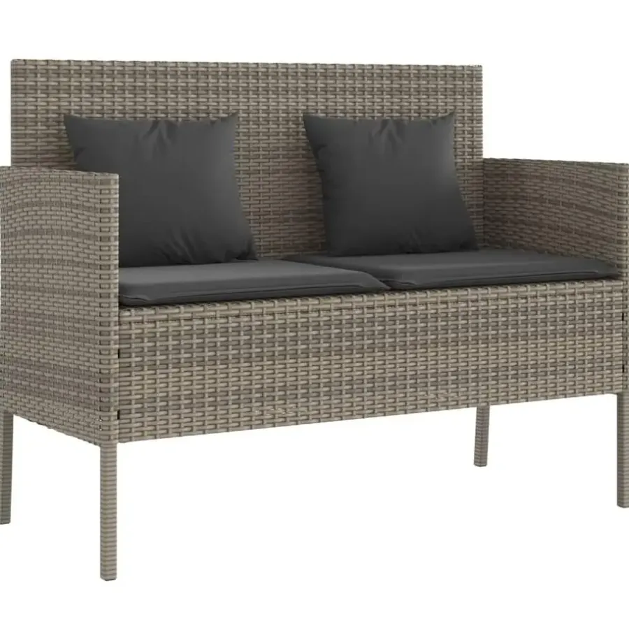 Loungebanken-vidaXL - Tuinbank met kussens - Grijs - Poly rattan - 113x61x87 cm