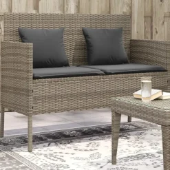 Loungebanken-vidaXL - Tuinbank met kussens - Grijs - Poly rattan - 113x61x87 cm