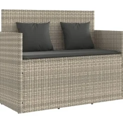 Loungebanken-vidaXL - Tuinbank met kussens - Lichgrijs - Poly rattan - 120x50x90.5 cm