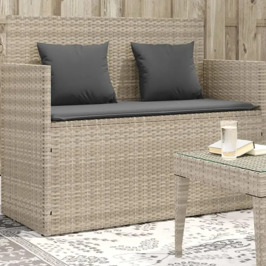 Loungebanken-vidaXL - Tuinbank met kussens - Lichgrijs - Poly rattan - 120x50x90.5 cm