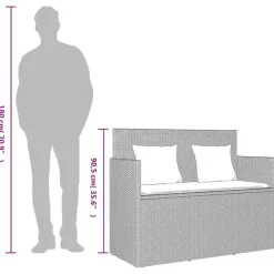 Loungebanken-vidaXL - Tuinbank met kussens - Lichgrijs - Poly rattan - 120x50x90.5 cm