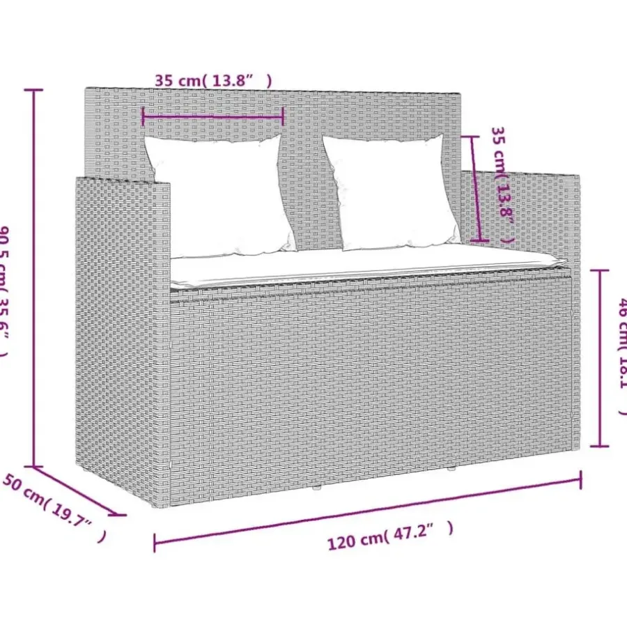 Loungebanken-vidaXL - Tuinbank met kussens - Lichgrijs - Poly rattan - 120x50x90.5 cm