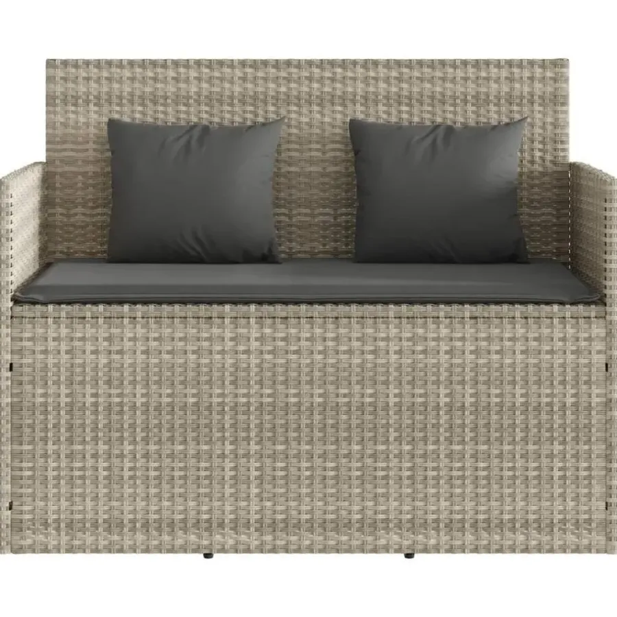 Loungebanken-vidaXL - Tuinbank met kussens - Lichgrijs - Poly rattan - 120x50x90.5 cm