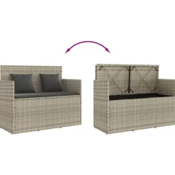 Loungebanken-vidaXL - Tuinbank met kussens - Lichgrijs - Poly rattan - 120x50x90.5 cm