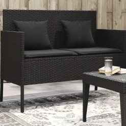 vidaXL - Tuinbank met kussens - Zwart - Poly rattan - 113x61x87 cm
