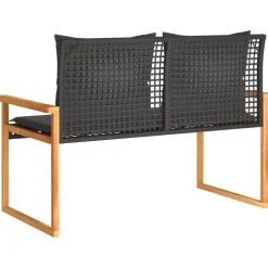 Loungebanken-vidaXL - Tuinbank met kussens - Zwart - Poly rattan en acaciahout - 119x61x79 cm