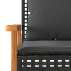 Loungebanken-vidaXL - Tuinbank met kussens - Zwart - Poly rattan en acaciahout - 119x61x79 cm