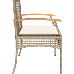Loungebanken-vidaXL - Tuinbank met kussen - Beige - Poly rattan en acaciahout - 108x57x85 cm