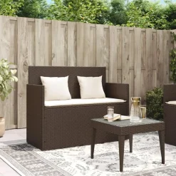 vidaXL - Tuinbank met kussens - Bruin - Poly rattan - 120x50x90.5 cm