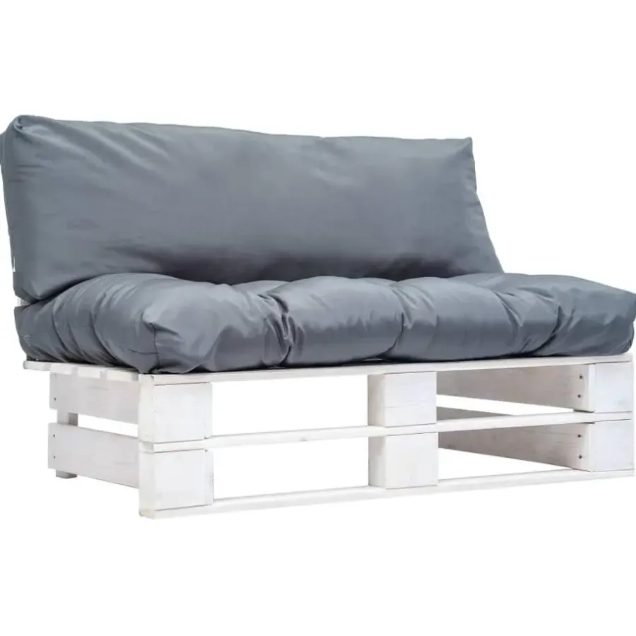Loungebanken-vidaXL - Tuinbank pallet - Grijs - Geïmpregneerd grenenhout - Met kussens