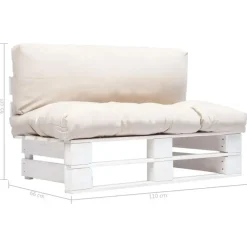 Loungebanken-vidaXL - Tuinbank pallet - Beige - Hout - Met zandkleurige kussens