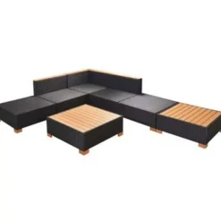Loungesets-vidaXL - Tuinbank Set - Zwart - Poly rattan