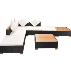Loungesets-vidaXL - Tuinbank Set - Zwart - Poly rattan