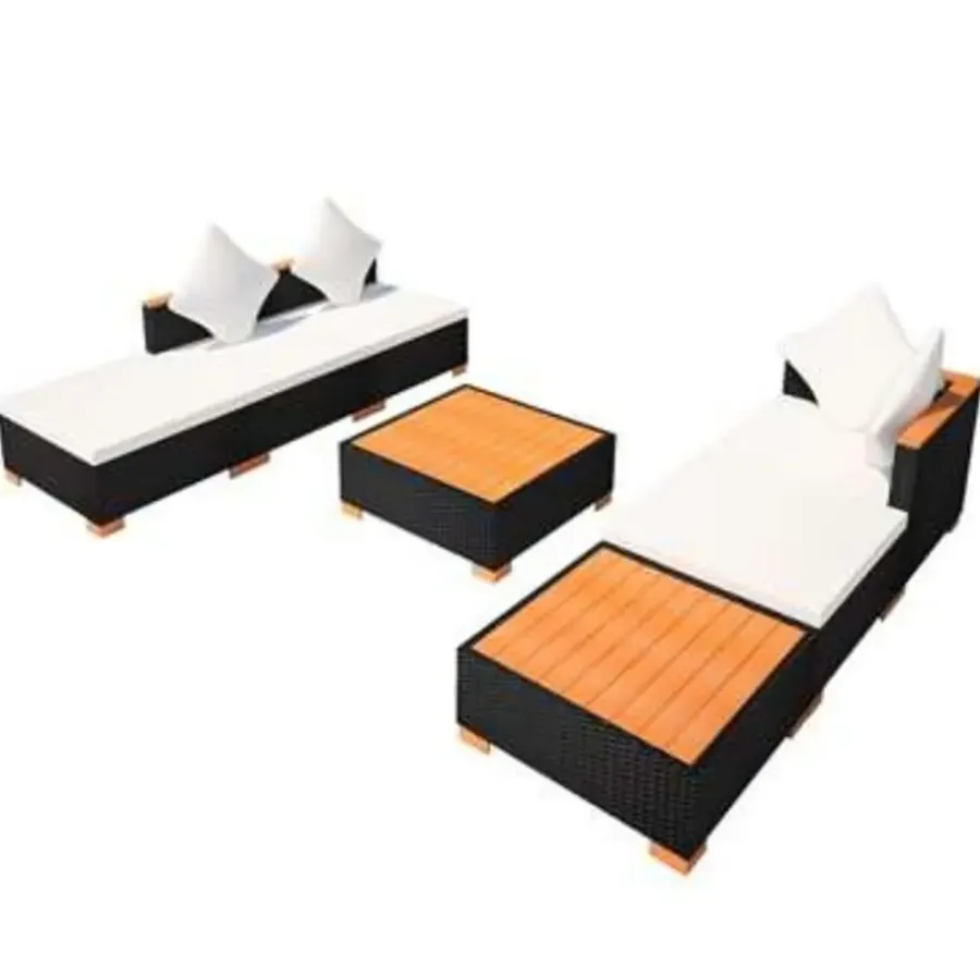 Loungesets-vidaXL - Tuinbank Set - Zwart - Poly rattan