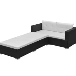 Loungesets-vidaXL - Tuinbank Set - Zwart - Poly rattan