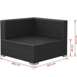 Loungesets-vidaXL - Tuinbank Set - Zwart - Poly rattan