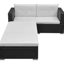 Loungesets-vidaXL - Tuinbank Set - Zwart - Poly rattan