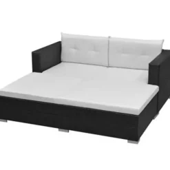 Loungesets-vidaXL - Tuinbank Set - Zwart - Poly rattan