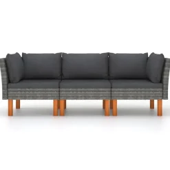 Loungebanken-vidaXL - Tuinbank 3-sits - Grijs - Rattan - Met kussens
