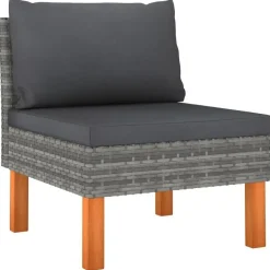 Loungebanken-vidaXL - Tuinbank 3-sits - Grijs - Rattan - Met kussens