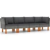 Loungebanken-vidaXL - Tuinbank 4-sits - Grijs - Poly rattan -Met kussens