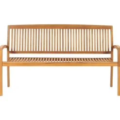 vidaXL - Tuinbank stapelbaar met blauw kussen - Teakhout - 159x57.5x90 cm