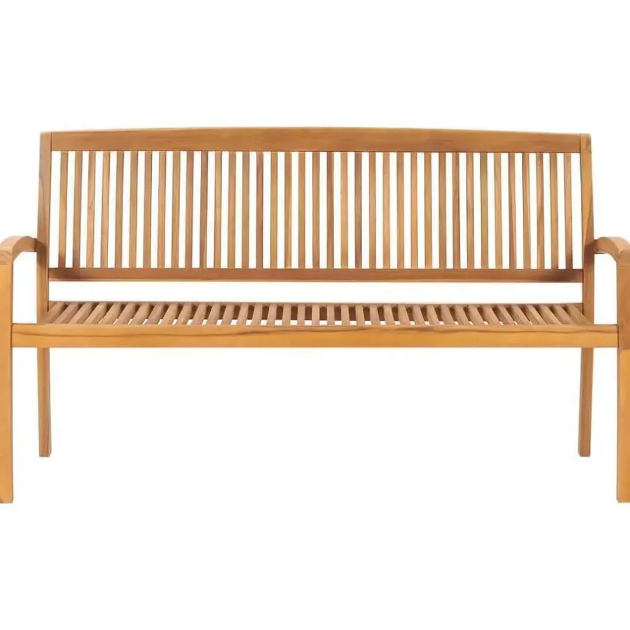 vidaXL - Tuinbank stapelbaar met blauw kussen - Teakhout - 159x57.5x90 cm