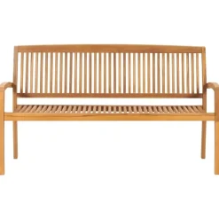 vidaXL - Tuinbank stapelbaar met zwart kussen - Teakhout - 159x57.5x90 cm